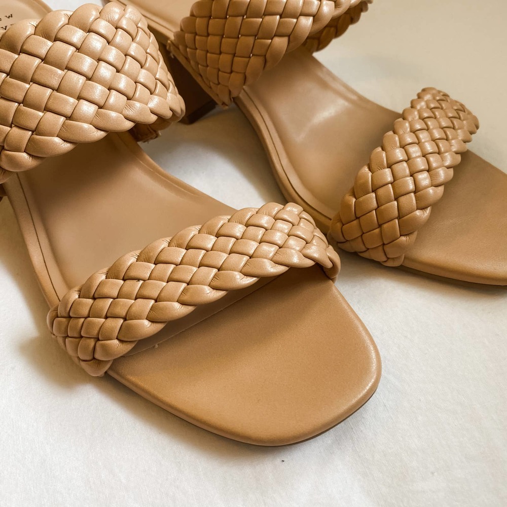 Quilted Padded Beige Block Heel Mules - Picture 10 of 12